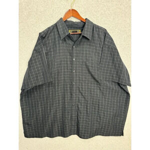 George Foreman 4XL Big-XXXXL Black Short Sleeve Button Up Windowpane Plaid EUC